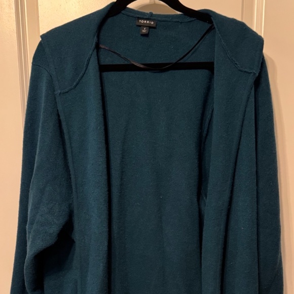 Hooded Open-Front Cardigan — Teal/Peacock - Picture 9 of 12